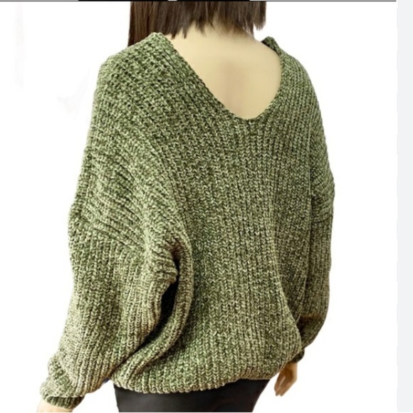 Band of Gypsies V Neckline Front/Back Sage Green Chenille Sweater Sz Small - Picture 3 of 9